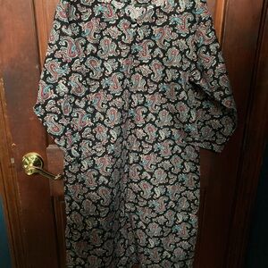 Long sleeve cotton kameez with black, red, turquoise paisley design